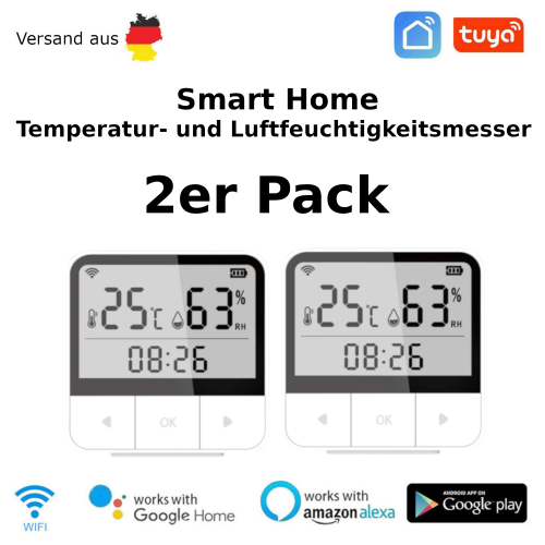 2er Pack Smart Home Wifi Temperatur- Feuchtigkeitssensor